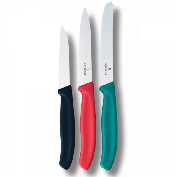 Набір для чищення овочів з трьох ножів Victorinox SWISS CLASSIC чорний, червоний, зелений, подарункова коробка (6.7116.34C1)