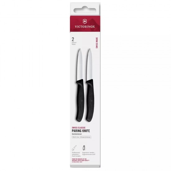 Набір з 2 ножів для чищення овочів 8 см Victorinox Swiss Classic леза - гладкі, чорний (6.7603.2)
