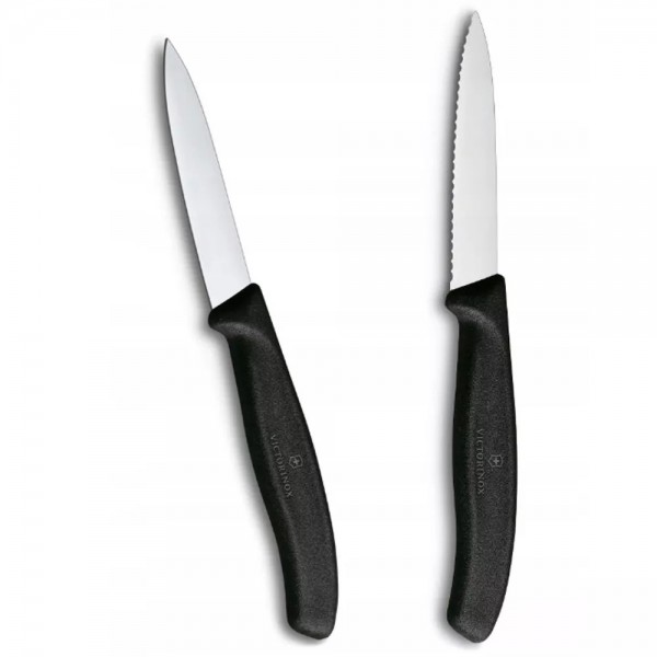 Набір з 2 ножів для чищення овочів 8 см Victorinox Swiss Classic леза - гладке, серрейтор, чорний (6.7693.2)