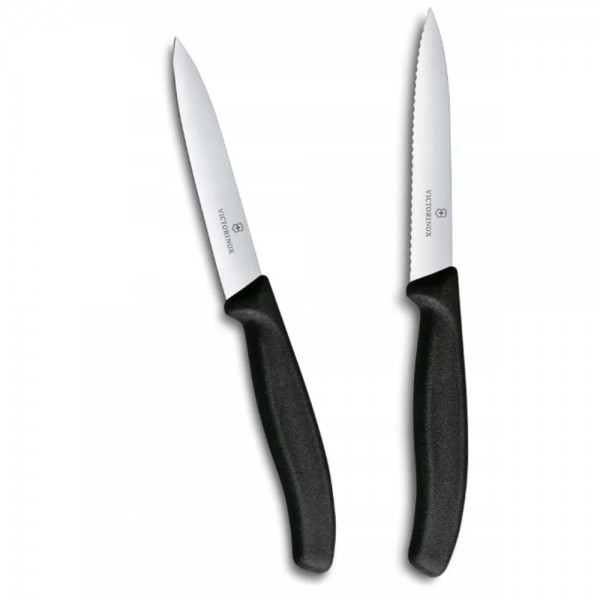 Набір з 2 ножів для чищення овочів 10 см Victorinox Swiss Classic леза - гладке, серрейтор, чорний (6.7793.2)