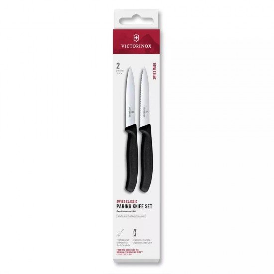 Набір з 2 ножів для чищення овочів 10 см Victorinox Swiss Classic леза - гладке, серрейтор, чорний (6.7793.2)