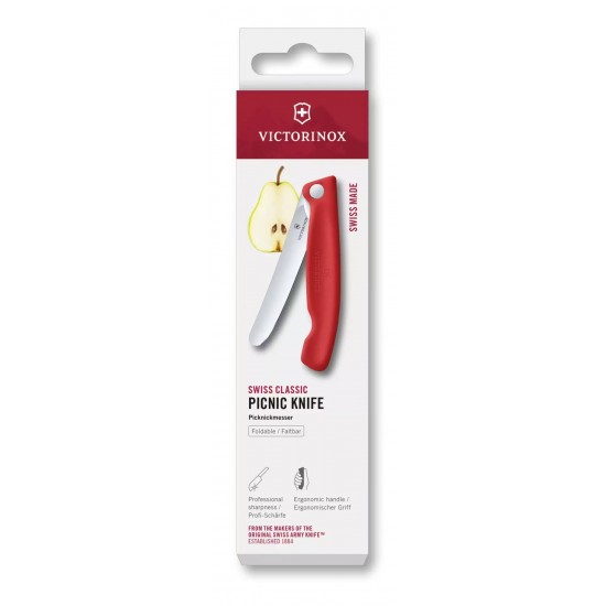 Ніж для пікніка складаний 11см Victorinox Swiss Classic Picnic округлий кінчик, лезо гладке, червоний, картонна коробка (6.7801.FC1)