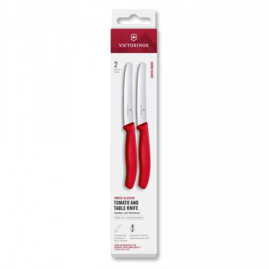 Набір з 2 ножей для томатів 11 см Victorinox Swiss Classic закруглений кінчик, серрейторне лезо,червоний, коробка (6.7831.2C1)