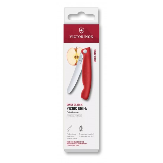 Ніж для пікніка складаний 11см Victorinox Swiss Classic Picnic округлий кінчик, лезо серрейтор, червоний, картонна коробка (6.7831.FC1)