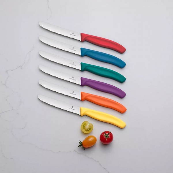 Ніж столовий та для різки томатів Victorinox Swiss Classic Tomato&Table закруглений кінчик, серрейтор, зелений (6.7834.C1)