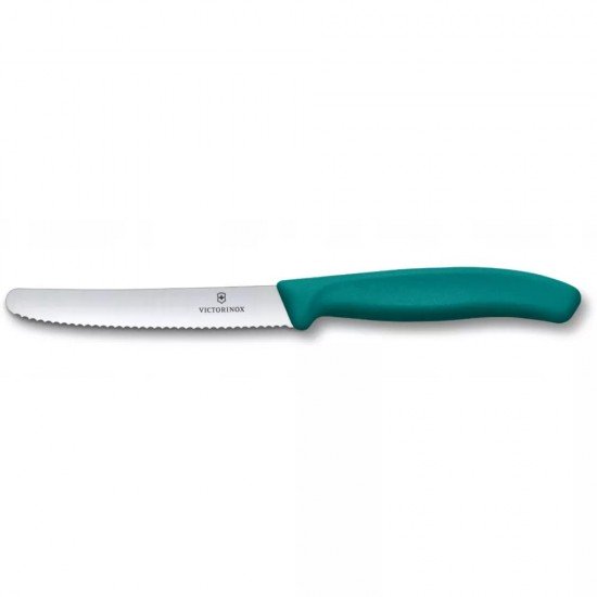 Ніж столовий та для різки томатів Victorinox Swiss Classic Tomato&Table закруглений кінчик, серрейтор, зелений (6.7834.C1) Ніж столовий та для різки томатів Victorinox Swiss Classic Tomato&Table закруглений кінчик, серрейтор, зелений (6.7834.C1)