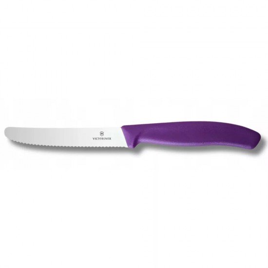 Ніж столовий та для різки томатів 11 см Victorinox Swiss Classic Tomato&Table закруглений кінчик, серрейтор, фіолетовий (6.7839.C1) Ніж столовий та для різки томатів 11 см Victorinox Swiss Classic Tomato&Table закруглений кінчик, серрейтор, фіолетовий (6.7839.C1)