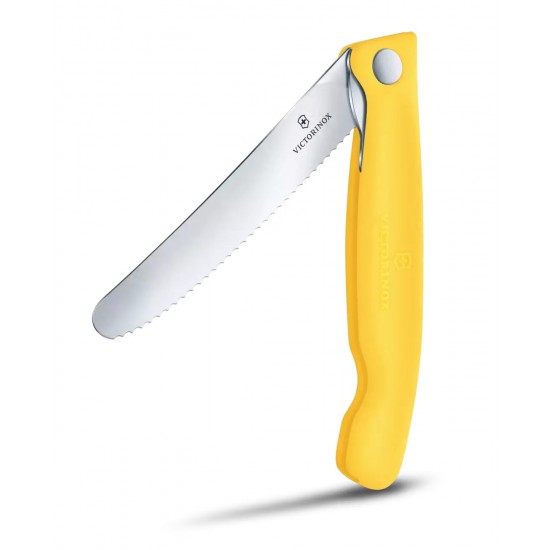 Ніж для пікніка складаний 11см Victorinox Swiss Classic Picnic округлий кінчик, лезо серрейтор, жовтий, картонна коробка (6.7838.FC1))