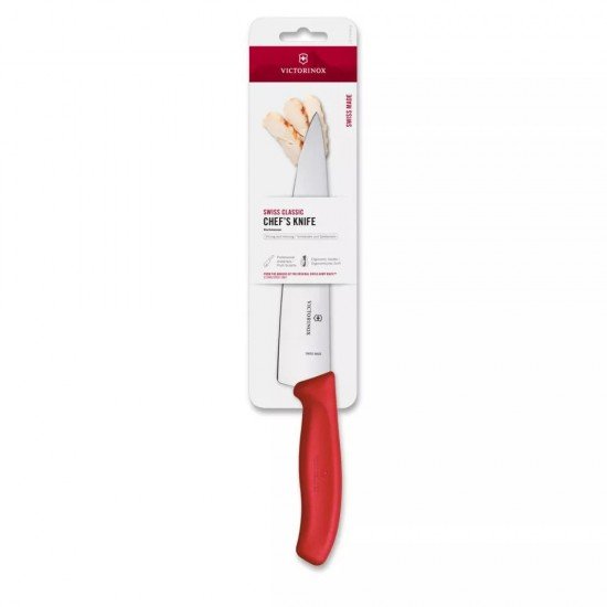 Кухонний універсальний шеф-ніж 19 см Victorinox Swiss Classic Chef's гладке пряме лезо, червоний (блістер) (6.8001.19C1B)