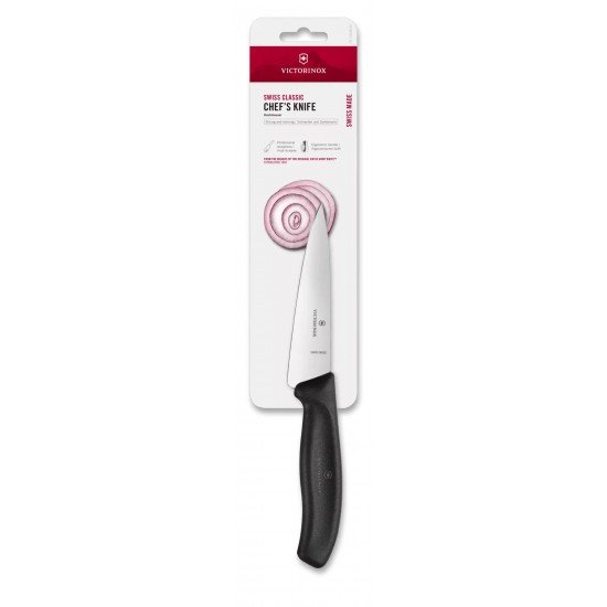 Кухонний універсальний шеф-ніж 12 см Victorinox Swiss Classic Chef's пряме лезо, чорний (блістер) (6.8003.12B)