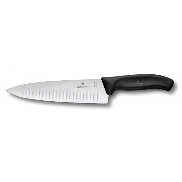 Кухонний шеф-ніж 20 см Victorinox Swiss Classic Chef's лезо пряме с повітряними кишенями, чорний, блистер (6.8083.20B)