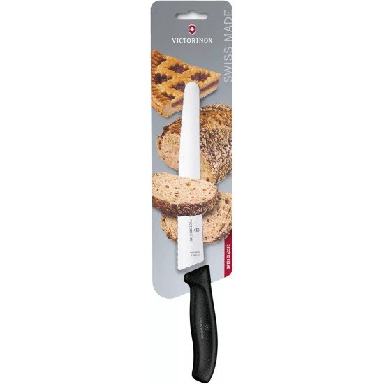 Ніж кухоний кондитерський хлібний 22 см Victorinox Swiss Classic Bread&Pastry лезо закруглений кінчик, серрейторне, чорний (6.8633.22B)