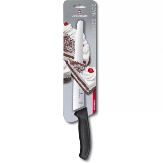 Ніж кухоний кондитерський хлібний 26 см Victorinox Swiss Classic Bread&Pastry лезо закруглений кінчик, серейторне, чорний (6.8633.26B)