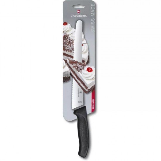 Ніж кухоний кондитерський хлібний 26 см Victorinox Swiss Classic Bread&Pastry лезо закруглений кінчик, серейторне, чорний (6.8633.26B)