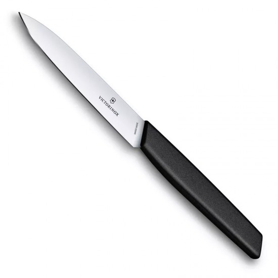 Кухонний ніж 10 см для різання та чищення, універсальний Victorinox Swiss Modern Paring Knife гладке лезо, чорний (6.9003.10)