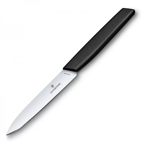 Кухонний ніж 10 см для різання та чищення, універсальний Victorinox Swiss Modern Paring Knife гладке лезо, чорний (6.9003.10)