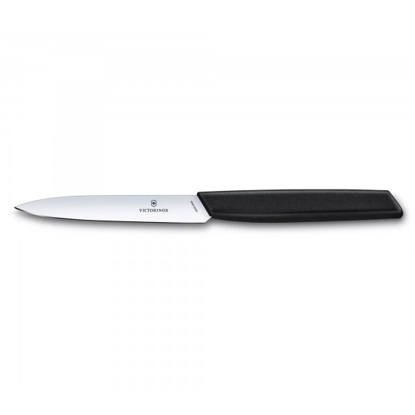 Кухонний ніж 10 см для різання та чищення, універсальний Victorinox Swiss Modern Paring Knife гладке лезо, чорний (6.9003.10)