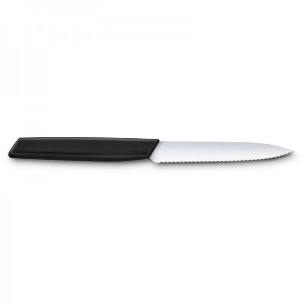 Кухонний ніж 10 см для різання, чищення, універсальний Victorinox Swiss Modern Paring Knife хвилясте лезо, чорний (6.9003.10W)
