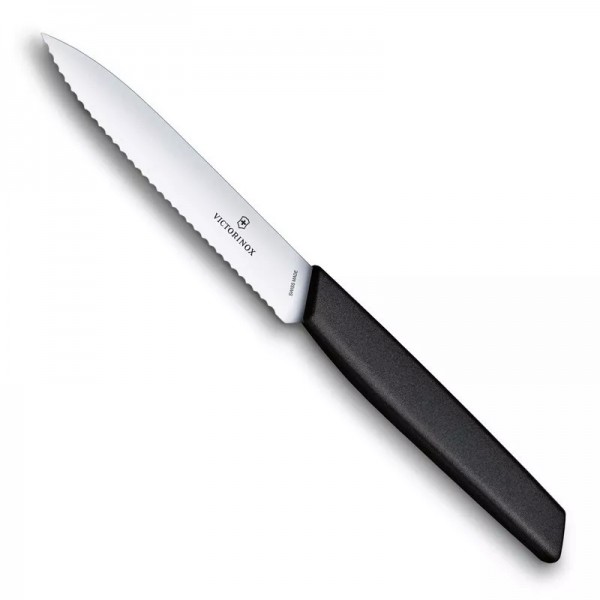 Кухонний ніж 10 см для різання, чищення, універсальний Victorinox Swiss Modern Paring Knife хвилясте лезо, чорний (6.9003.10W)
