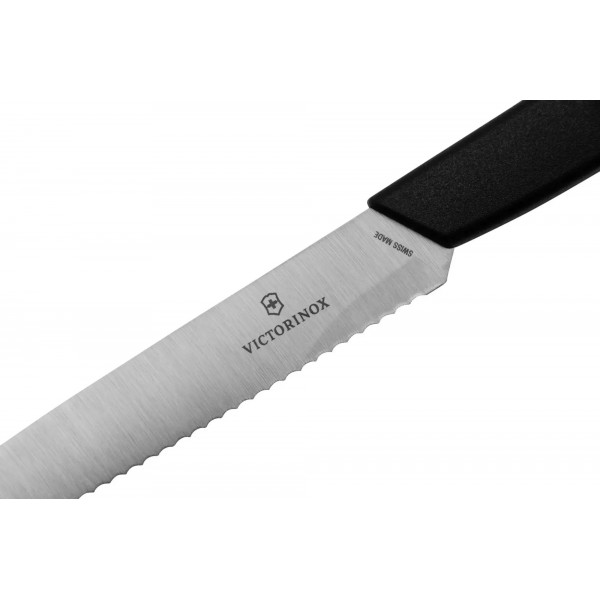 Кухонний ніж 10 см для різання, чищення, універсальний Victorinox Swiss Modern Paring Knife хвилясте лезо, чорний (6.9003.10W)