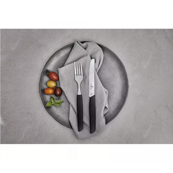 Ніж кухонний столовий 11 см із закругленим кінчиком Victorinox Swiss Modern Tomato and Table Knife, хвилясте лезо, чорний (6.9003.11W)