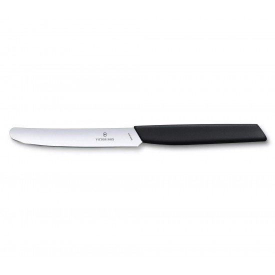 Ніж кухонний столовий 11 см із закругленим кінчиком Victorinox Swiss Modern Tomato and Table Knife, хвилясте лезо, чорний (6.9003.11W)