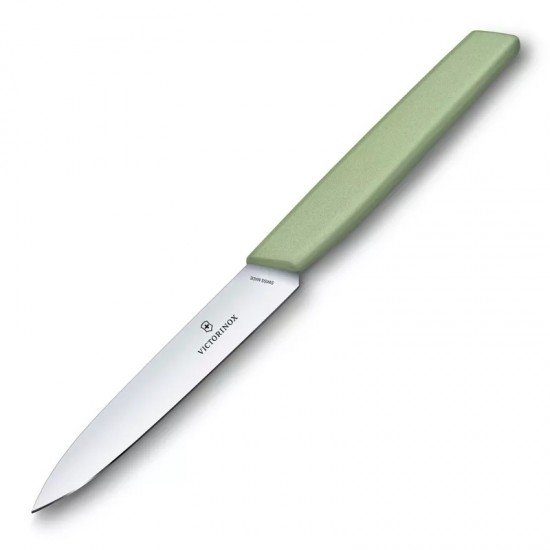 Кухонний ніж універсальний 10 см Victorinox Swiss Modern Paring Knife для різання та чищення, гладке лезо зелений (6.9006.1042)