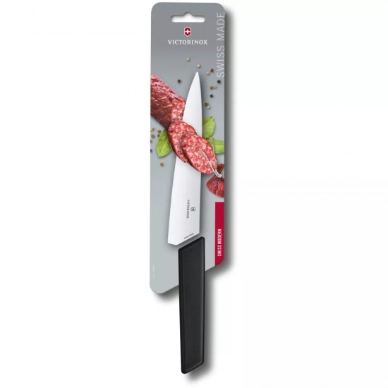 Кухонний обробний ніж 19 см Victorinox Swiss Modern Carving лезо гладке, чорний, блістер (6.9013.19B))