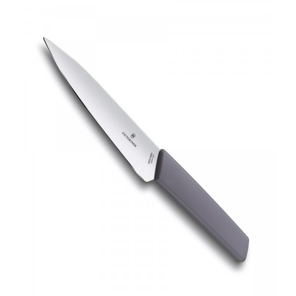 Кухонний ніж універсальний 15 см Victorinox Swiss Modern Kitchen гладке лезо, бузковий, блістер (6.9016.1521B)