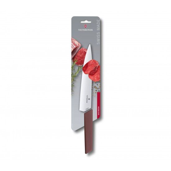 Кухонний обробний ніж 22 см Victorinox Swiss Modern Carving лезо гладке, бордовий блістер (6.9016.221B)