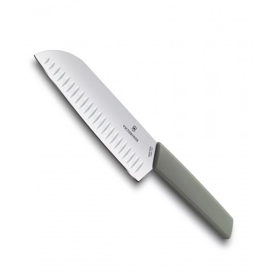 Ніж кухонний Сантоку 17 см Victorinox Swiss Modern Santoku лезо рифлене (з канавками) , оливковий , блістер(6.9056.17K6B)
