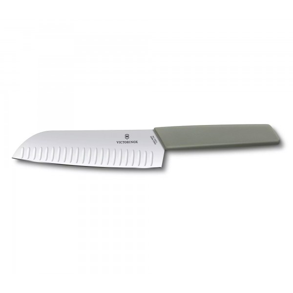Ніж кухонний Сантоку 17 см Victorinox Swiss Modern Santoku лезо рифлене (з канавками) , оливковий , блістер(6.9056.17K6B)