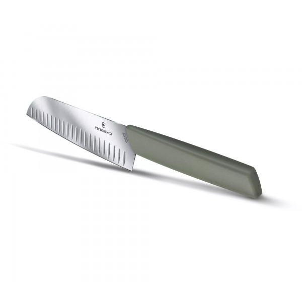 Ніж кухонний Сантоку 17 см Victorinox Swiss Modern Santoku лезо рифлене (з канавками) , оливковий , блістер(6.9056.17K6B)