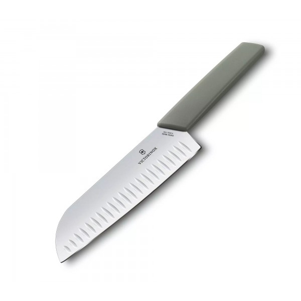 Ніж кухонний Сантоку 17 см Victorinox Swiss Modern Santoku лезо рифлене (з канавками) , оливковий , блістер(6.9056.17K6B)