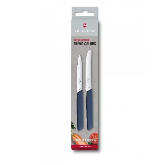 Набір з двох кухонних ножів для чищення Victorinox Swiss Modern Paring Set: 2 ножі з синіми ручками Marine та лезами 10 і 11 см Швейцарія (Lim.Ed. 2022) (6.9096.2L3)