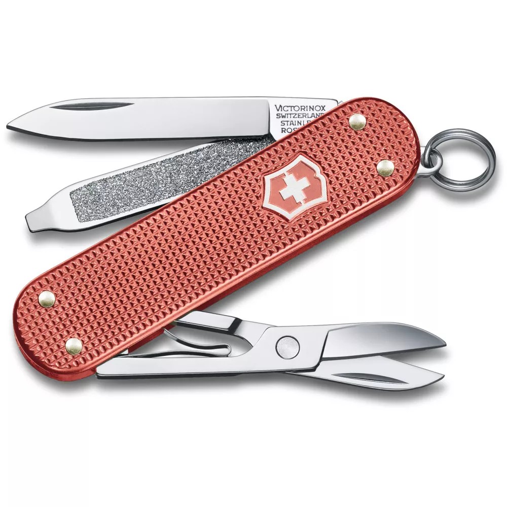 Коллекційний складаний ніж-брелок мініатюрний Victorinox Classic SD ALOX Limited Edition 2025 2 шари, 5 функцій, блідо-червоні рифлені накладки (Lim.Ed. 2025) (0.6221.L25)