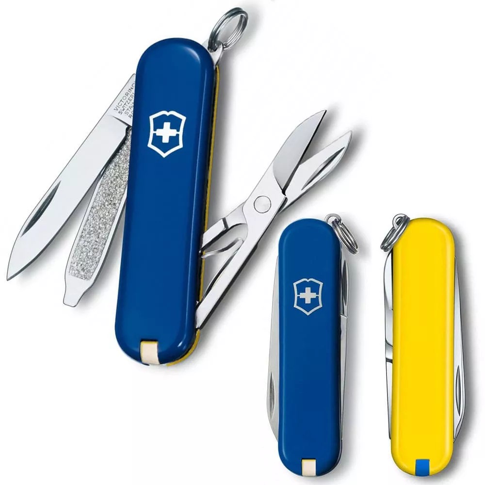 Складаний кишеньковий ніж-брелок 58 мм Victorinox CLASSIC SD UKRAINE 2 шари, 7 функцій, синьо-жовтий (0.6223.2.8)