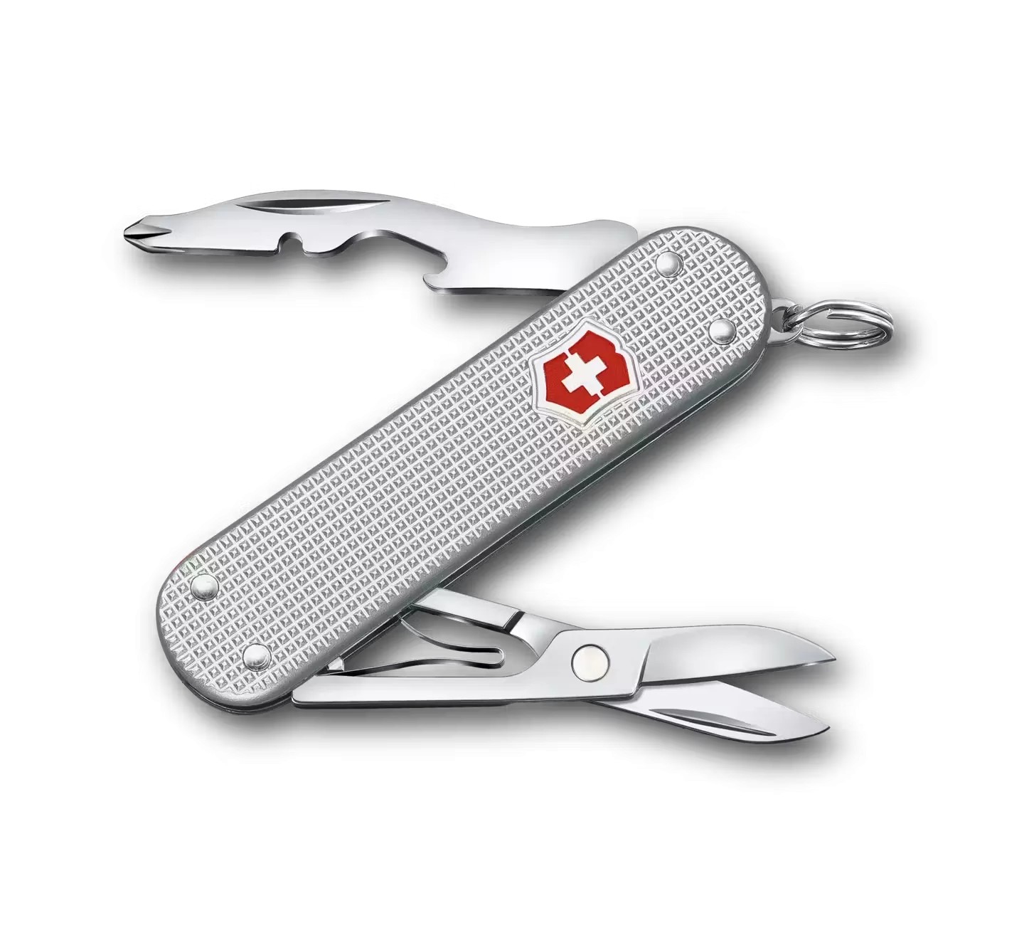 Кишеньковий складаний інструмент 58мм Victorinox COMPANION S ALOX 5 функцій, рифлені сріблясті накладки, ножиці, викрутка (0.6261.26)