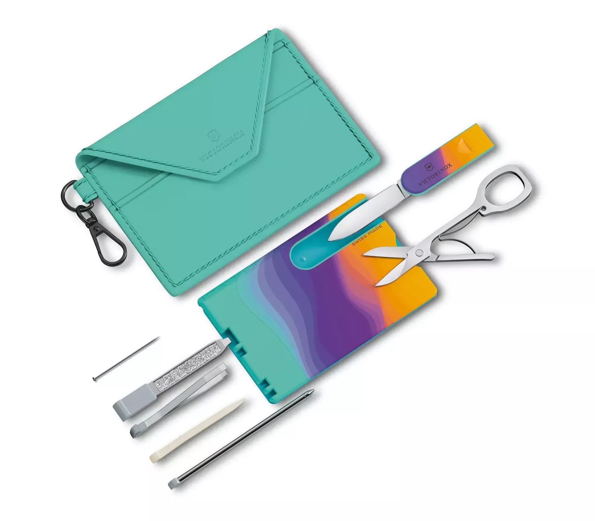 Картка-мультитул Victorinox SwissCard Classic Sydney Style чохол у комплекті, 10 функцій, зелений/фіолетовий/жовтий (0.7100.E222)