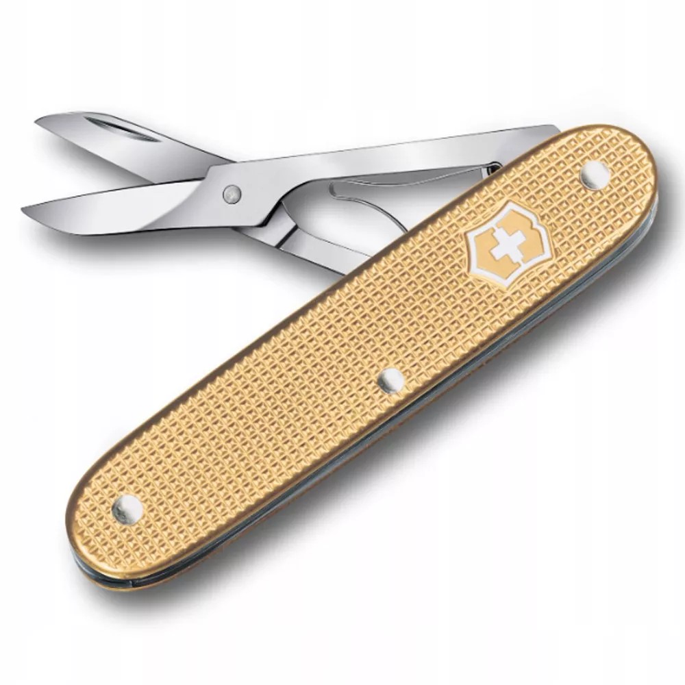 Кишеньковий складаний інструмент ножиці 93мм Victorinox COMPANION X ALOX 1 функція, рифлені золотисті накладки (0.8070.28)