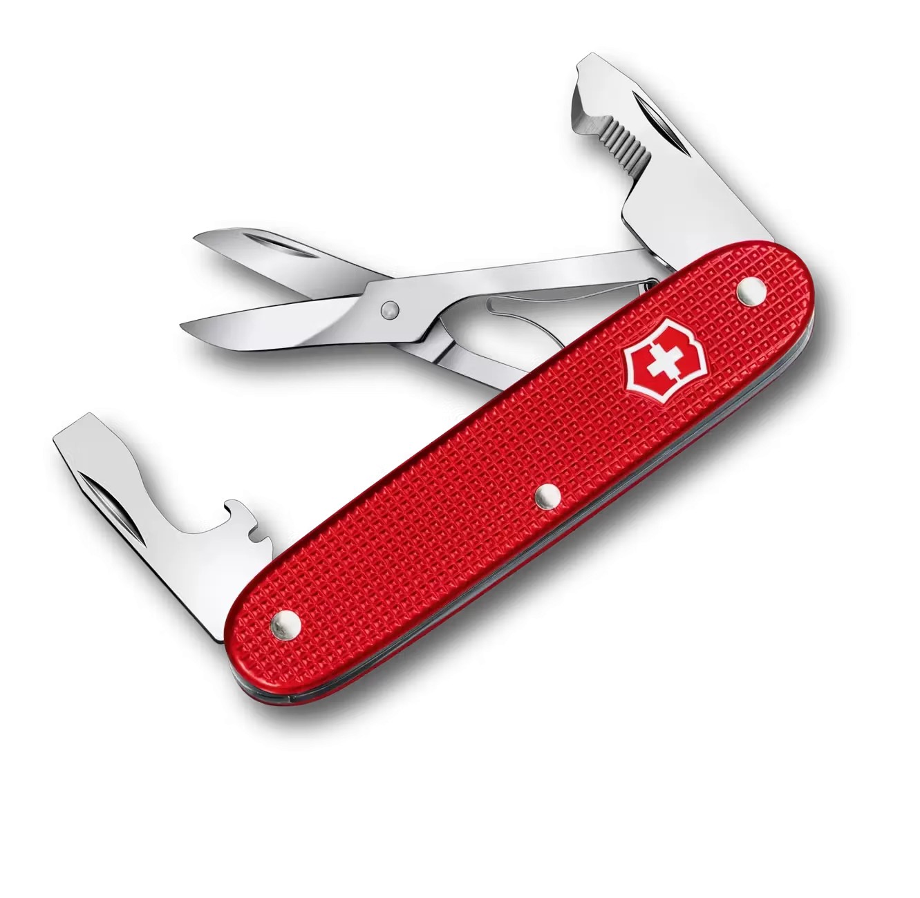 Кишеньковий складаний інструмент 93мм Victorinox COMPANION SLIM ALOX 6 функцій, рифлені червоні накладки, відкривачка для коробок, ножиці (0.8170.26)