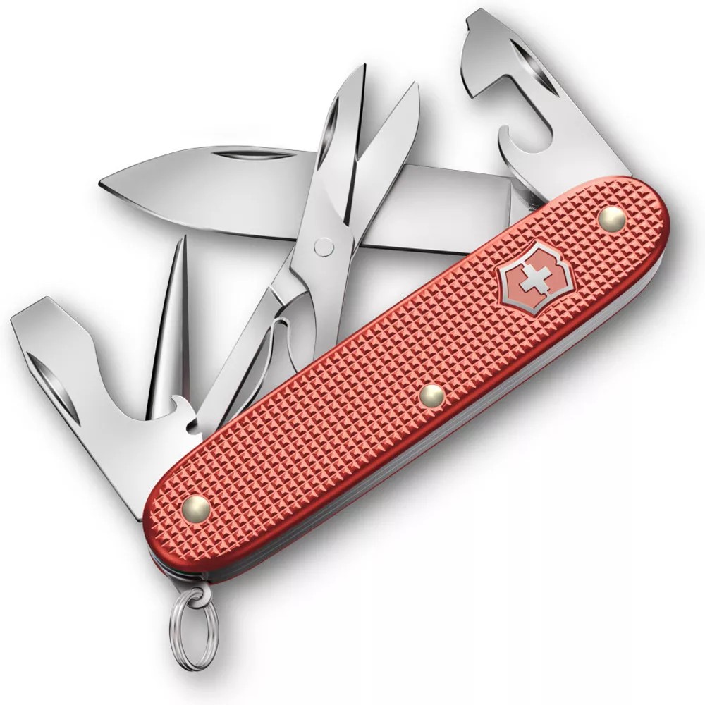 Колекційний складаний ніж Victorinox PIONEER X Stone Red 93мм/3 шари/9 функцій/блідо-червоні рифлені накладки /кернер/ножиці (Lim.Ed. 2025) (0.8231.L25)