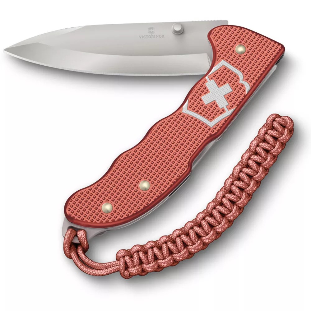 Коллекційний ніж 136 мм "Victorinox" Evoke Alox Stone Red 5 функцій, блідо-червоні рифлені накладки,блокування леза, кліп,паракорд (Lim.Ed. 2025) (0.9415.L25)