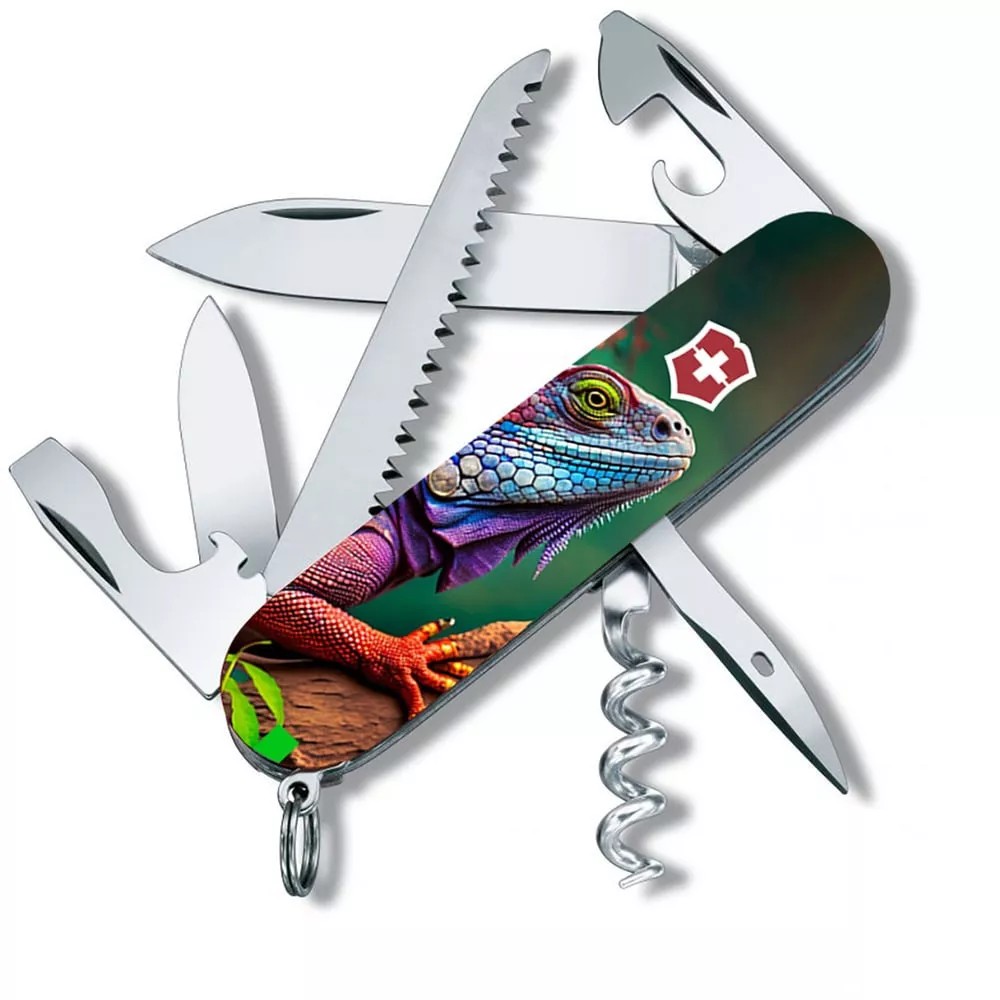 Складаний ніж Victorinox Camper Animal 91 мм 14 функцій Хамелеон (1.3613.3_F1020pw)