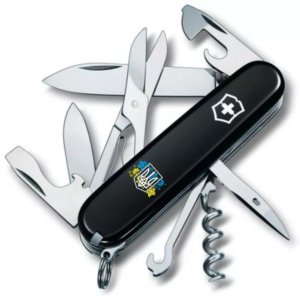 Складаний ніж Victorinox Climber Ukraine Герб України з квітковим прапором (1.3703.3_T1280u)
