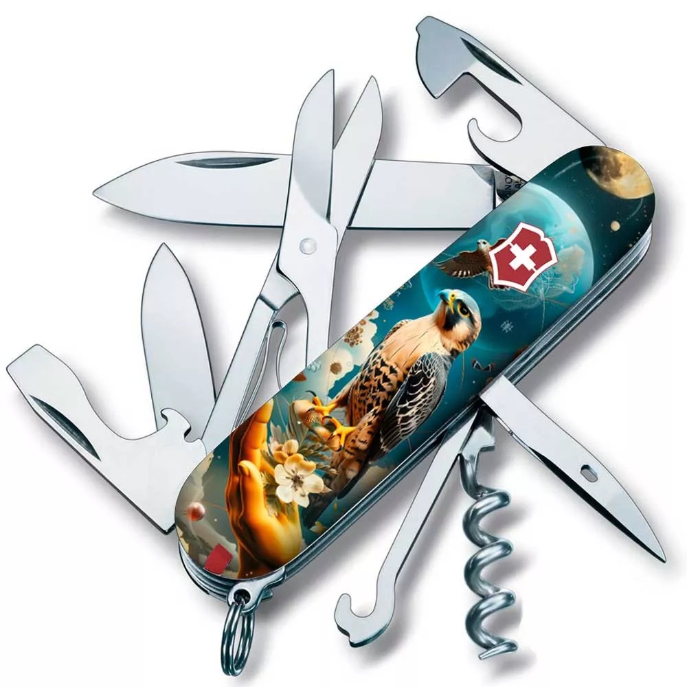 Складаний ніж Victorinox Climber Ukraine 91 мм 15 функцій Сокіл-захисник (1.3703.3_T3210pw)