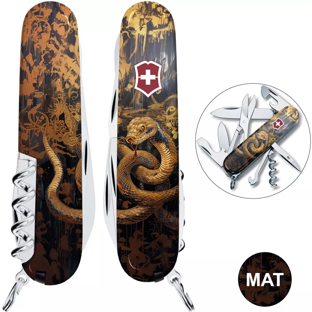 Складаний ніж 91 мм Victorinox Climber Zodiac 14функцій, Золота дерев'яна змія (1.3703.3_Z4240pk)
