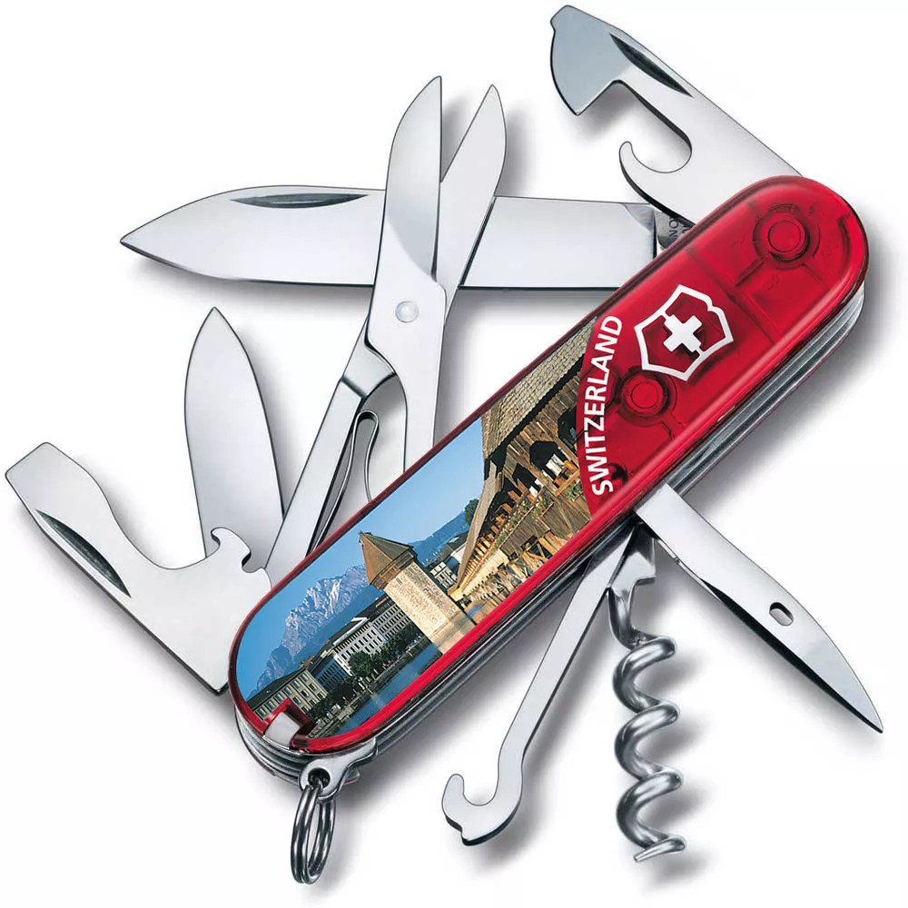 Складаний ніж 91 мм Victorinox CLIMBER Lucerne 14 функцій, червоні прозорі накладки(1.3703.TE1)