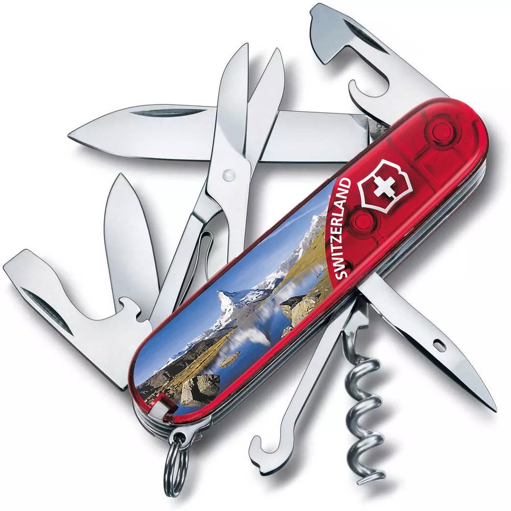 Складаний ніж 91мм Victorinox CLIMBER Matterhorn 14 функцій, червоні напівпрозорі накладки (1.3703.TE2)