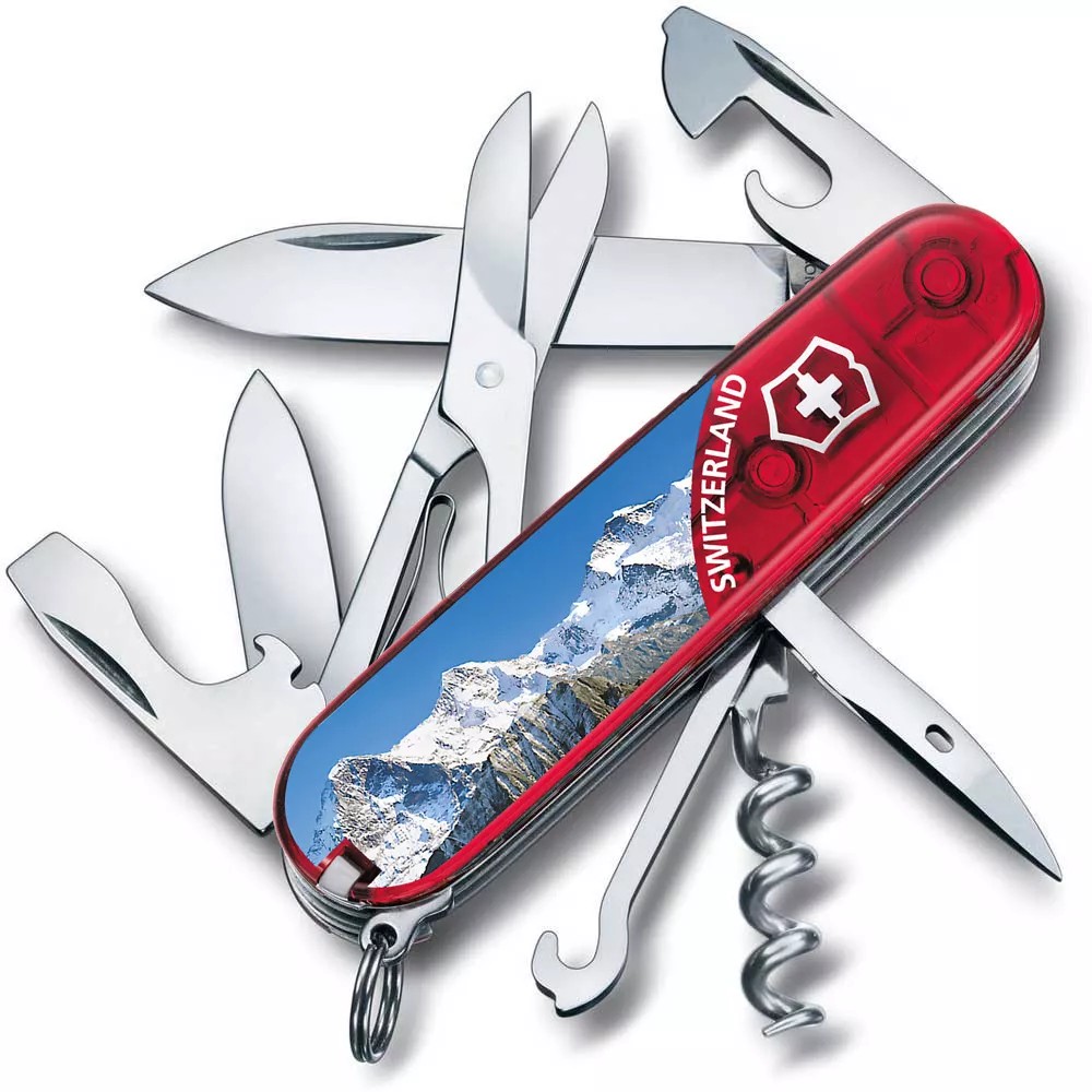 Складаний ніж 91мм Victorinox CLIMBERJungfrau 14 функцій, червоні напівпрозорі накладки (1.3703.TE3)